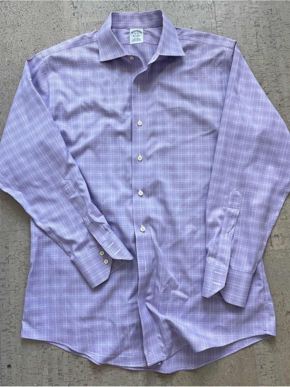Brooks Brothers Non Iron Supima Cotton Purple Plaid Dress Shirt Men’s 16-33